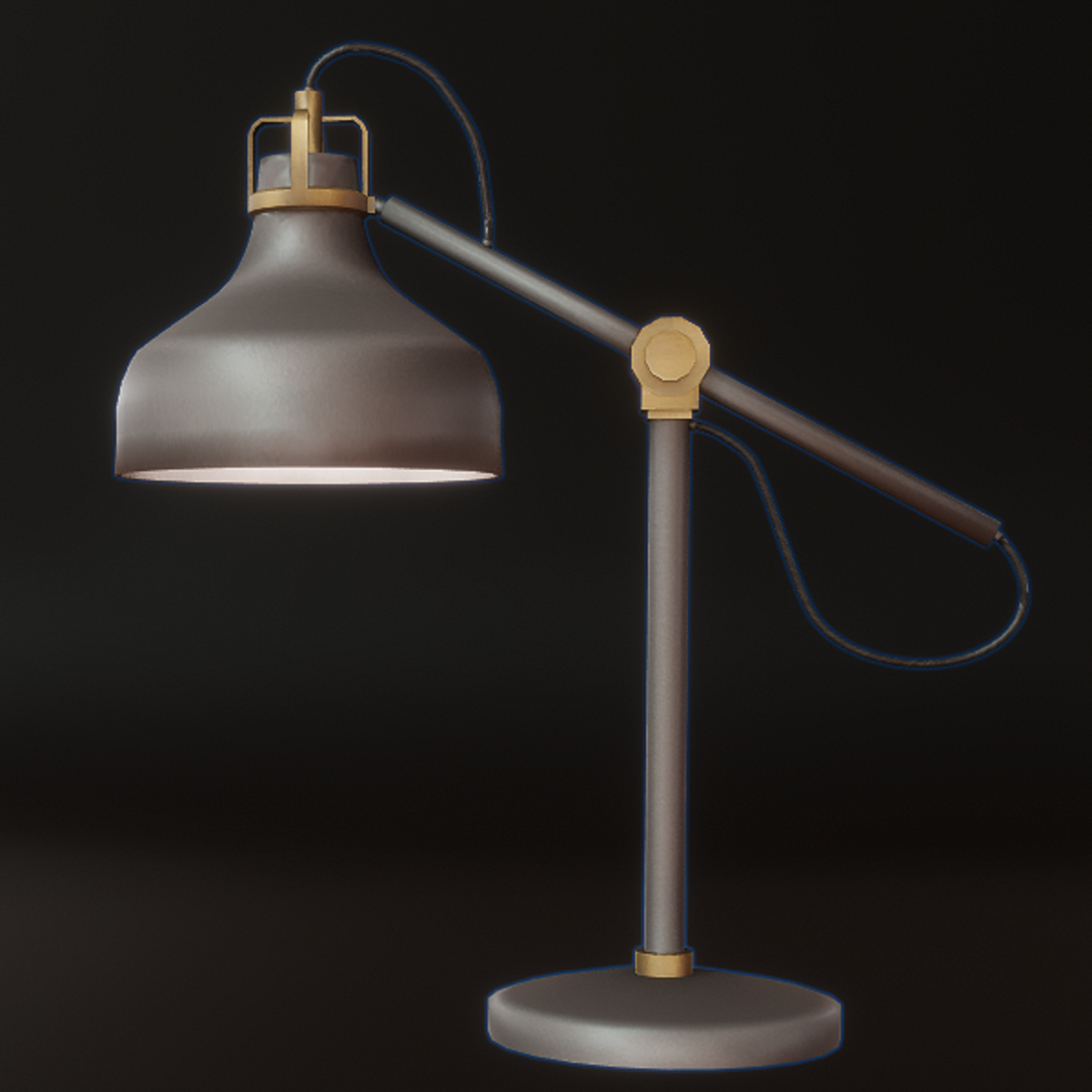 Industrial Desk Lamp with Light Source Pewter and Brass