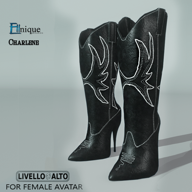 Charlene-Cowgirl Boots Black, -for LIVELLO ALTO Female Avatar
