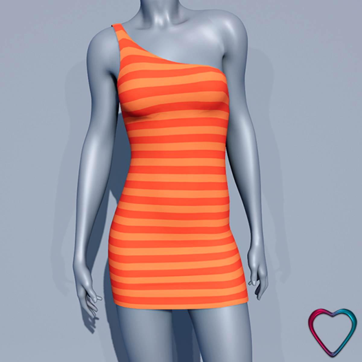 One Shoulder Striped Dress - Orange