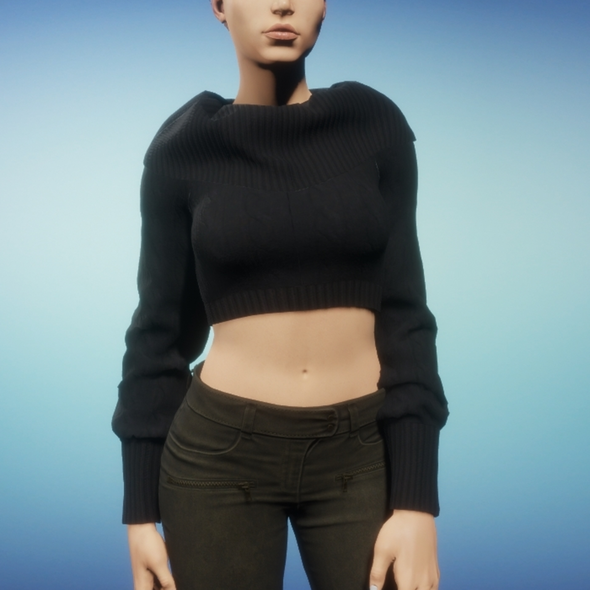 Cropped Cowl Neck Sweater - Black4