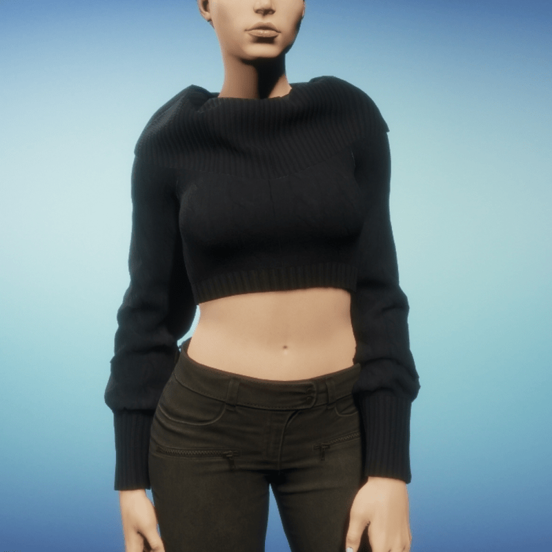 Cropped Cowl Neck Sweater - Black4