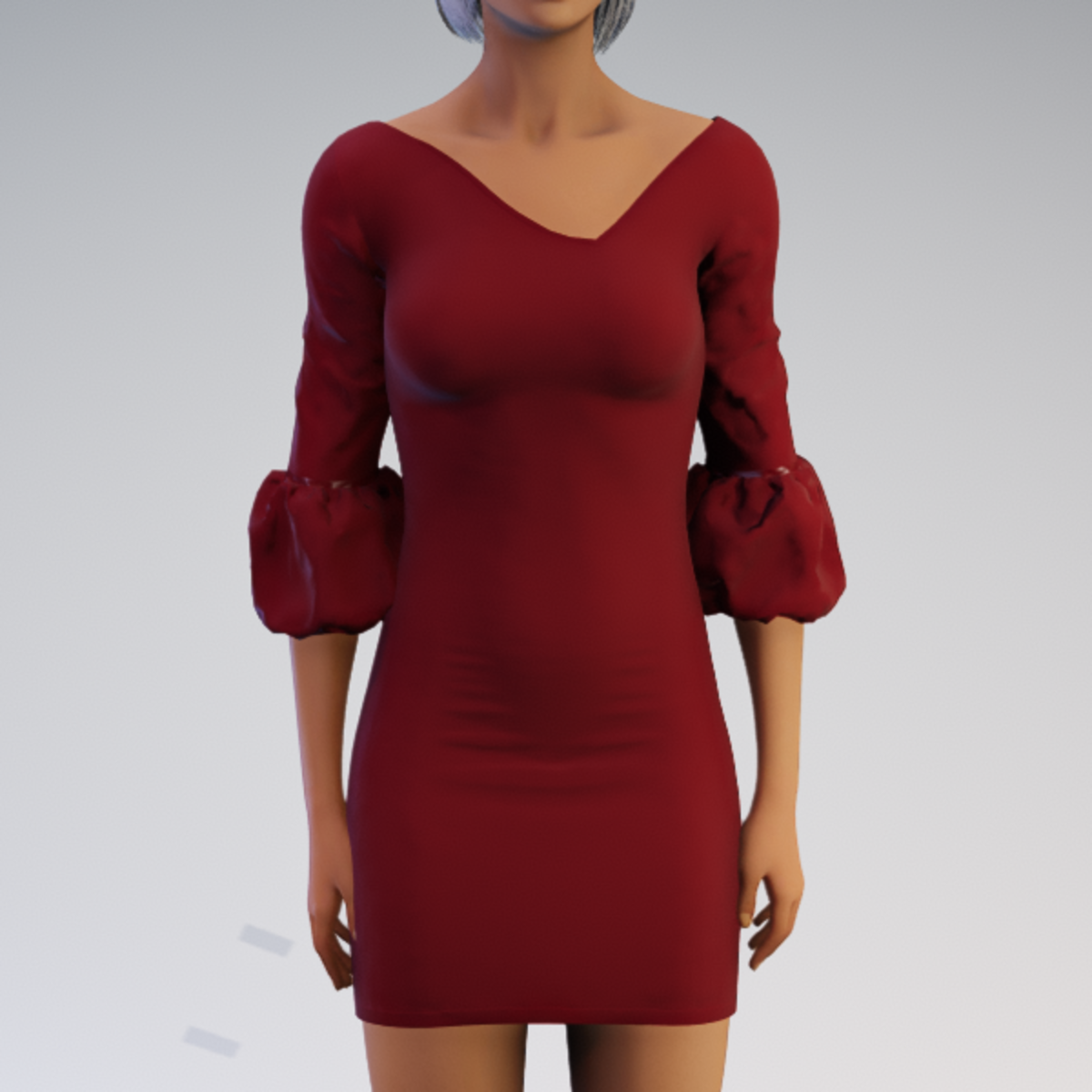 Bell-sleeve Dress - Red Rayon