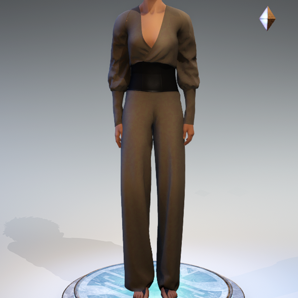 Wrapped Pantsuit - Linen and Leather - Cappucino