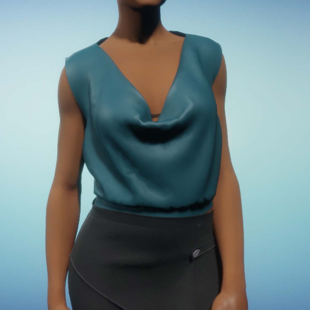 Sleeveless Cowl Blouse - Teal Silk