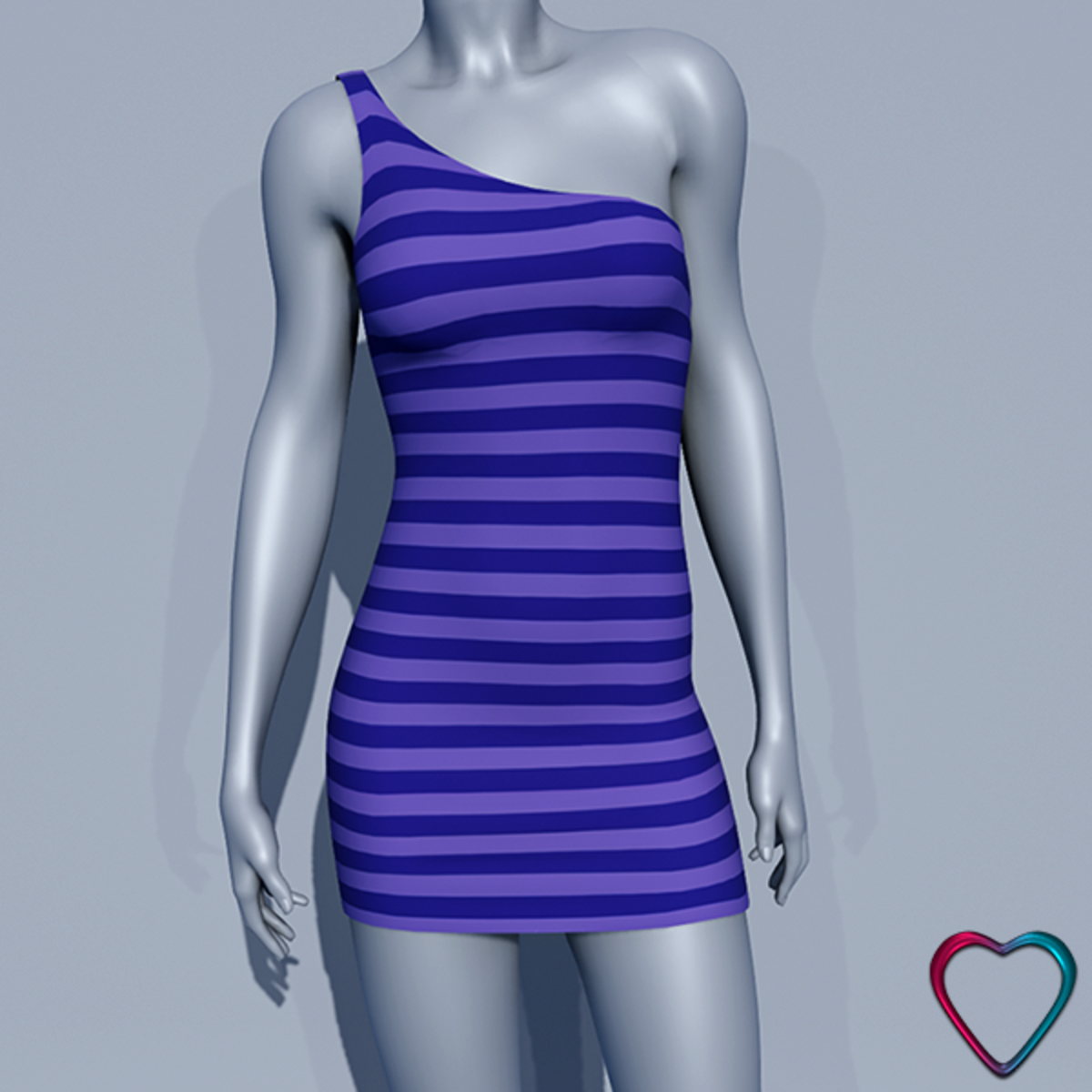 One Shoulder Striped Dress - Purple