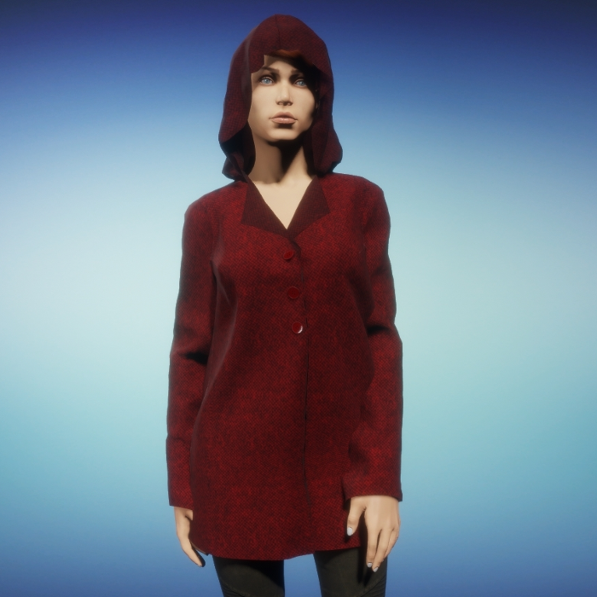 Hooded Wool Pea Coat - Red