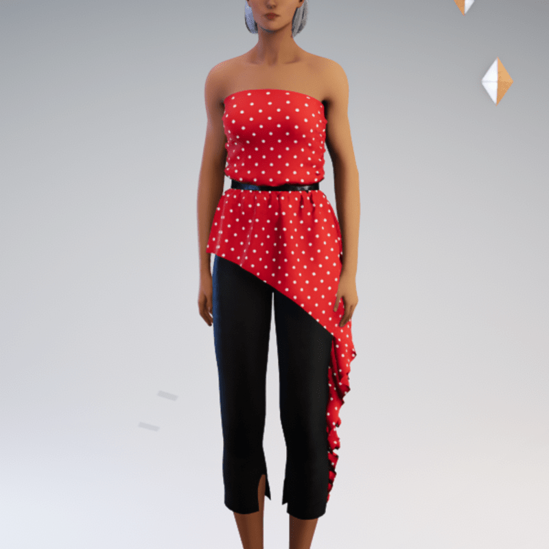Peplum Pantsuit - Red Polkadot
