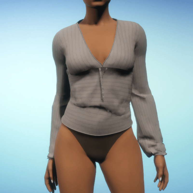 Ribbed V-Neck Top - Champagne Cotton