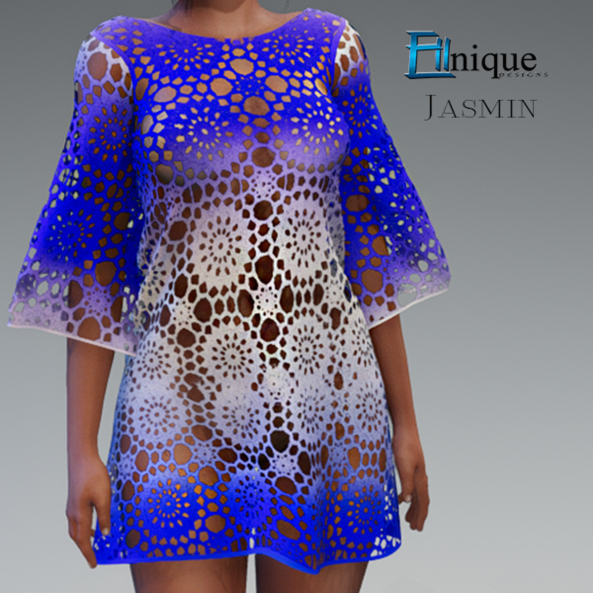 Jasmin Blue White Mix Crochet Boho Dress