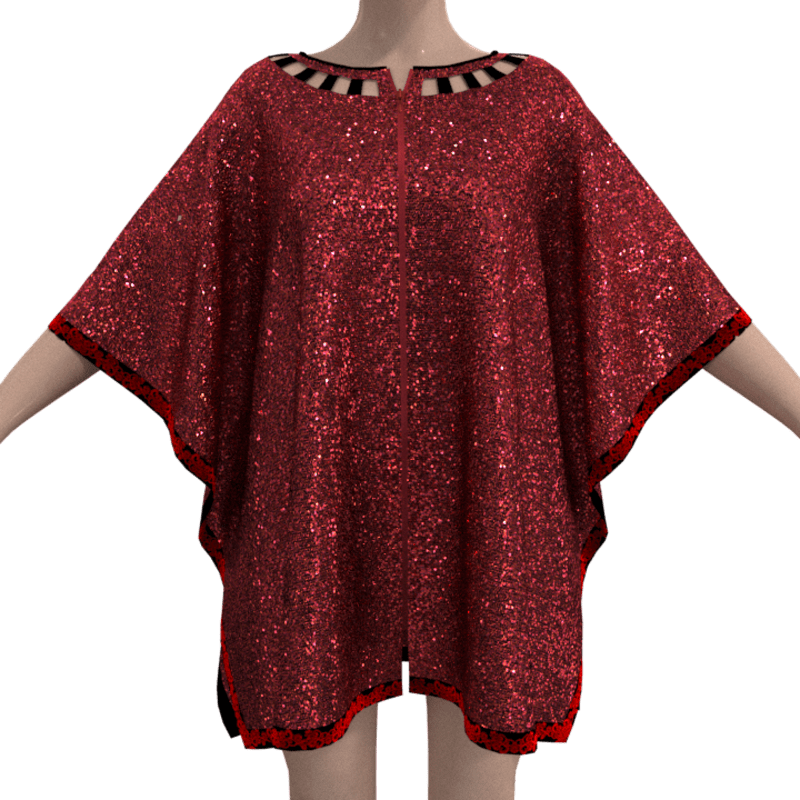 Red Glitter Poncho With Lace