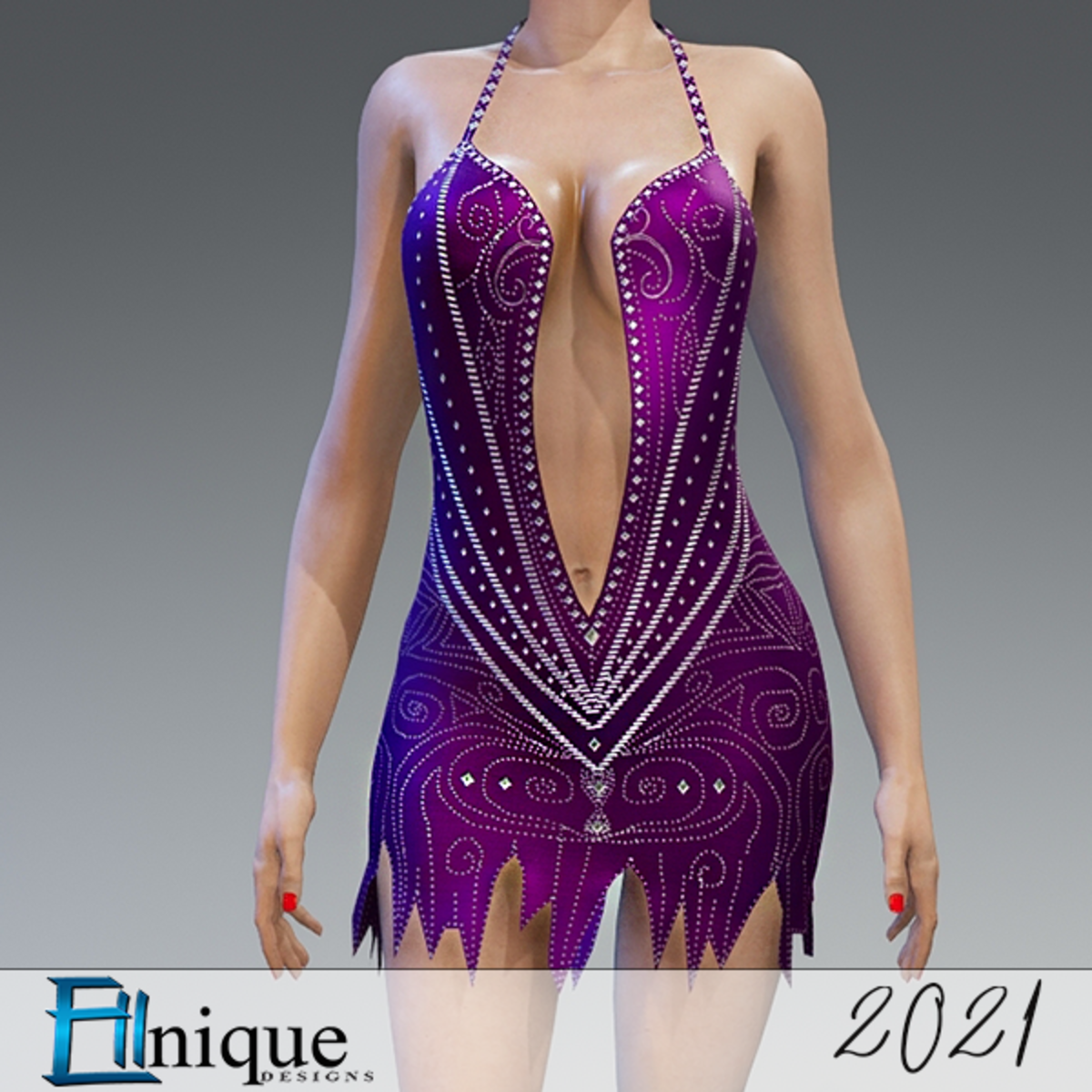 2021 New Year Cocktail dress with Studs Purple