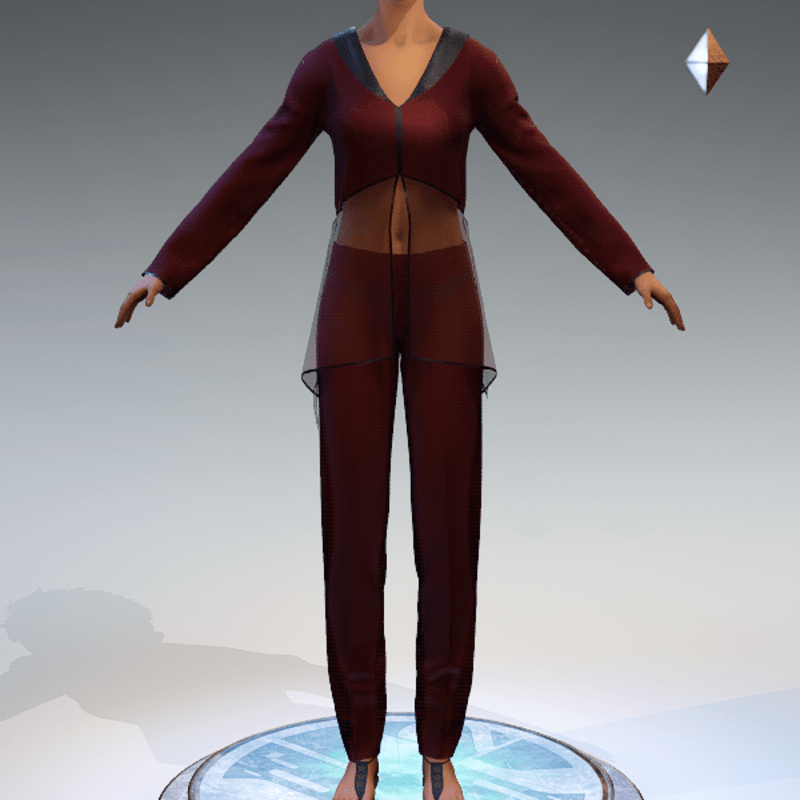 Sheer Tunic Suit - Red Wool