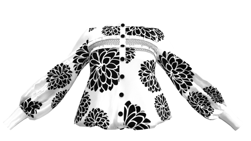 White Shirt With Black Flower With Embroidery