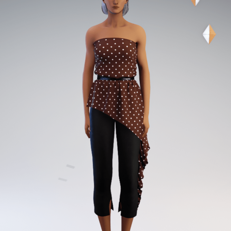 Peplum Pantsuit - Brown Polkadot