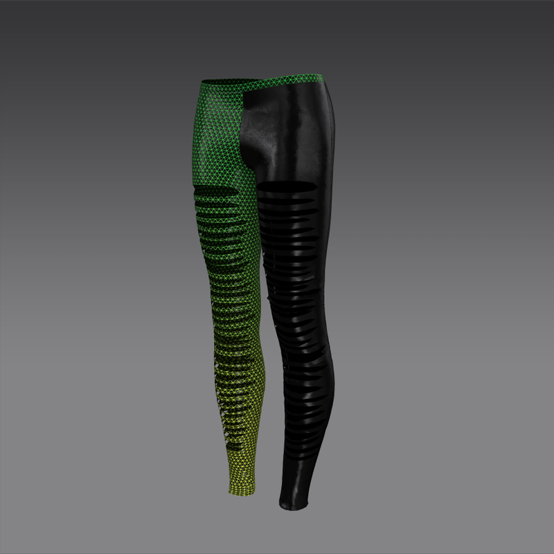 Leggings with holes mettalic and leather green yellow