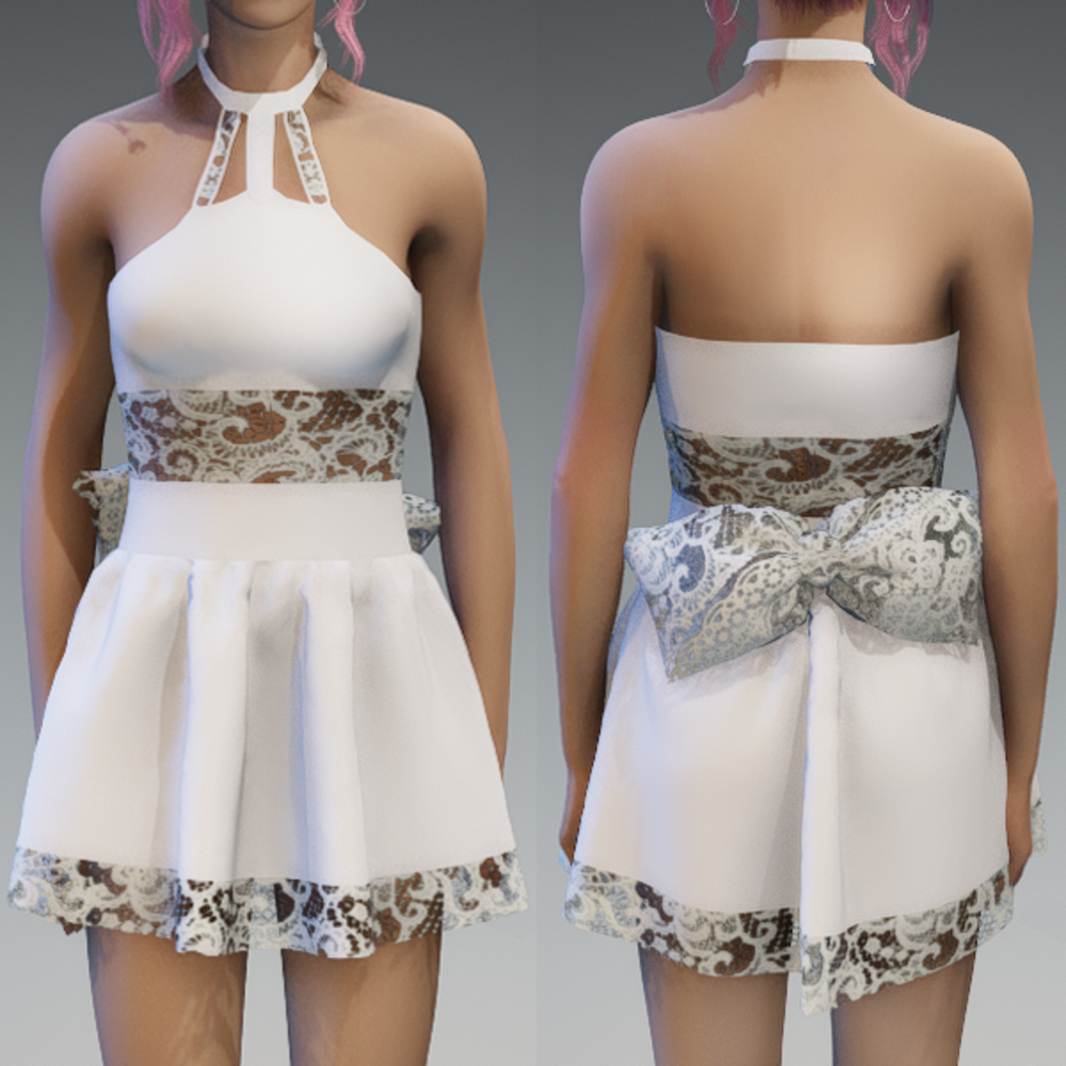 White Cute Partydress with a Lace-Bow and Lace