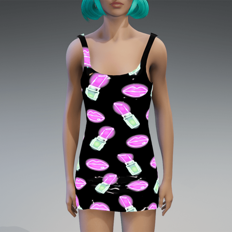 Glowing "Kiss&Lipstick" Plastic Dress in Pink & Green