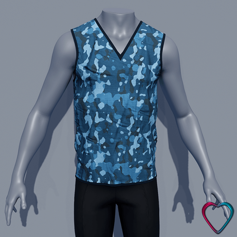 Men V Neck Camo Teeshirt - Aqua