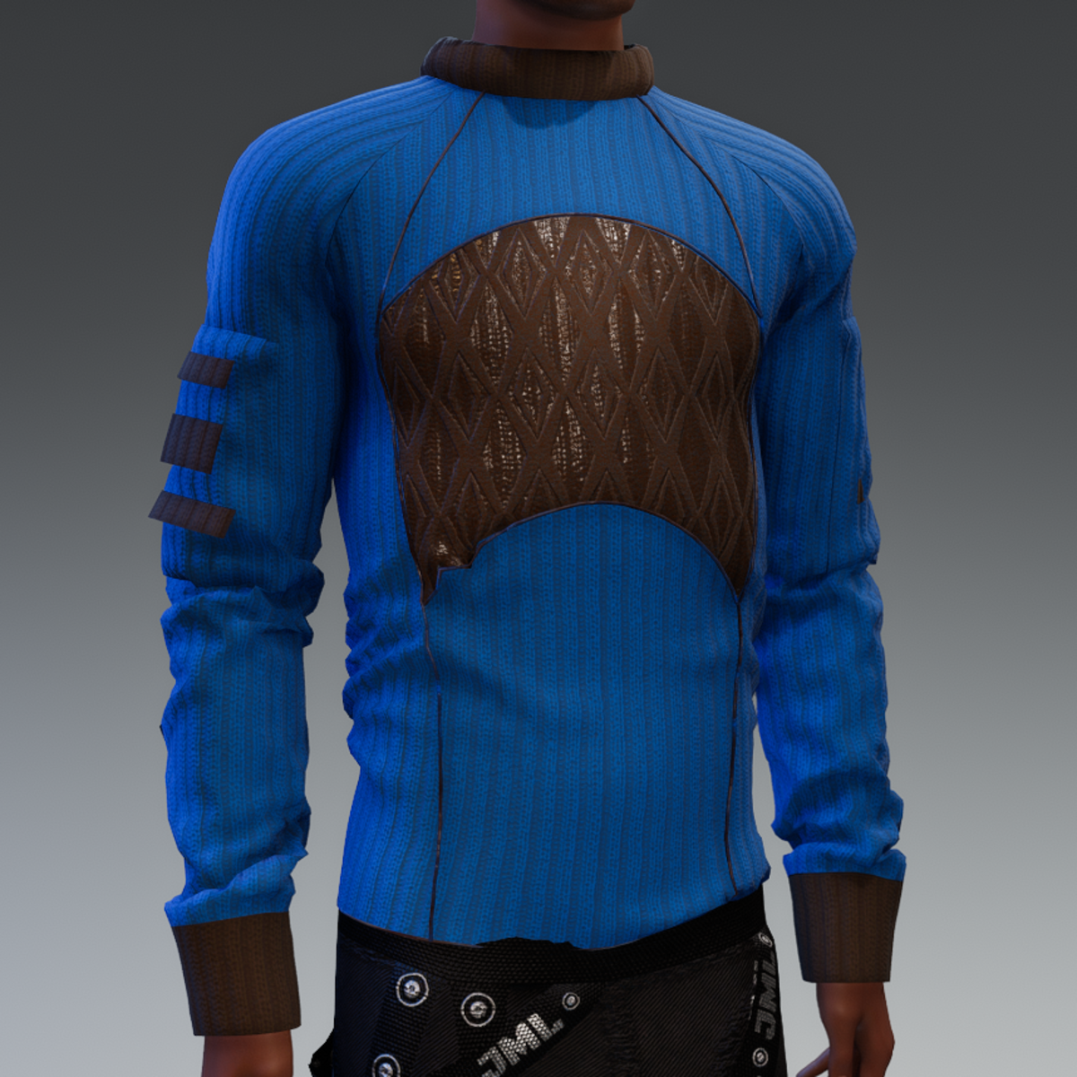 Blue Sweater with Brown Leather Detail