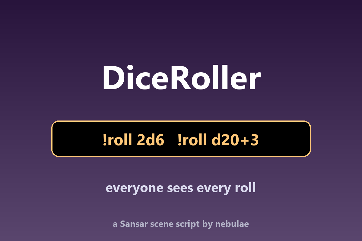 DiceRoller - shared dice rolls from chat (!roll 2d6)