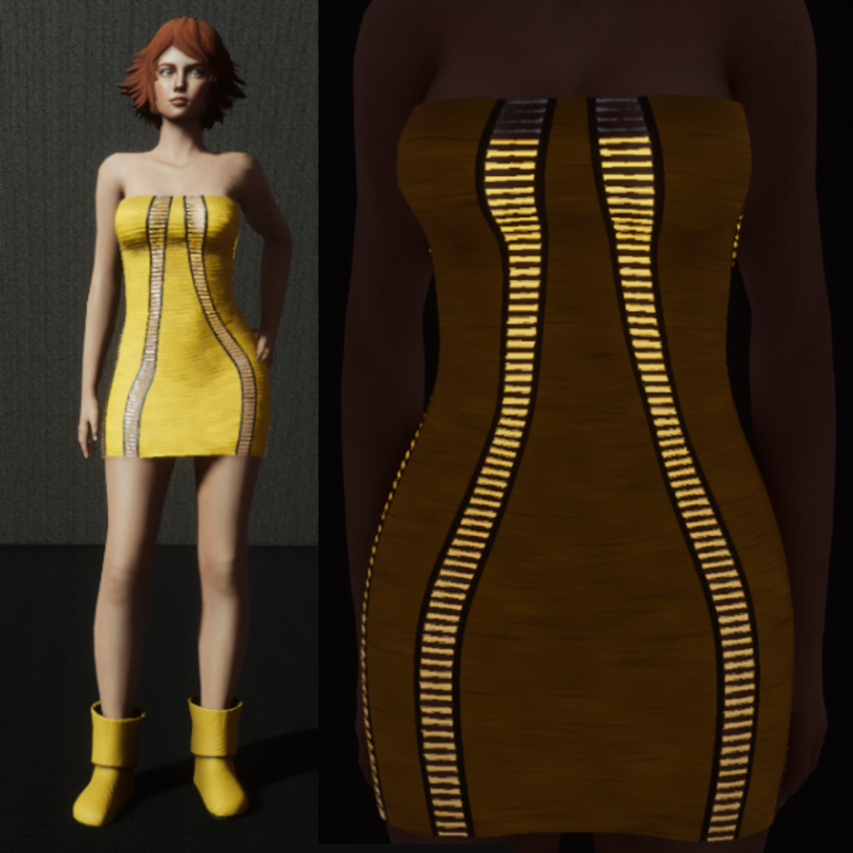 Emissive Animated Razor Cut Dress - Orange