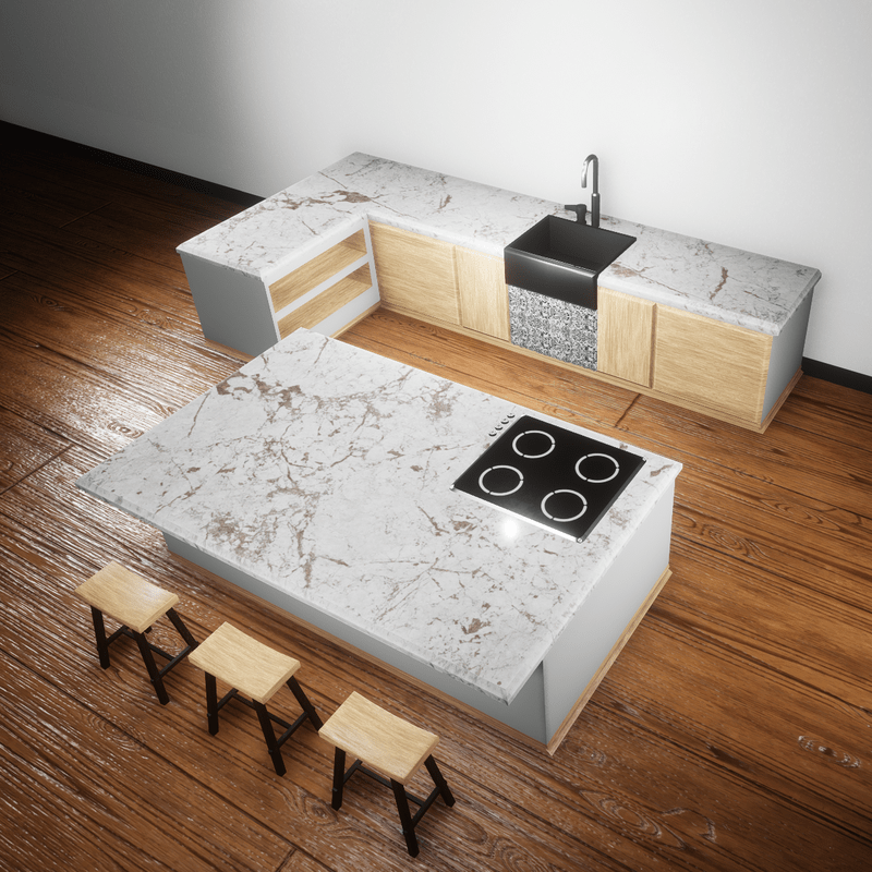 Kitchen White marble.