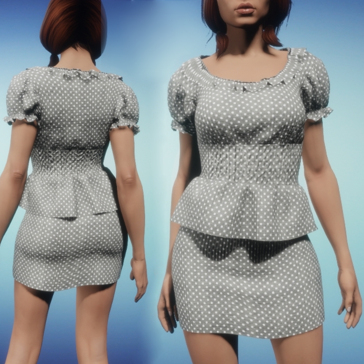 Polka Dot Skirt and Top - Grey