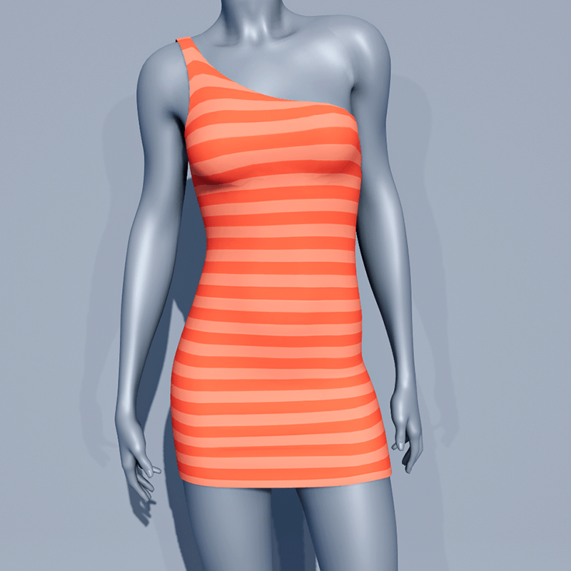 One Shoulder Striped Dress - Coral