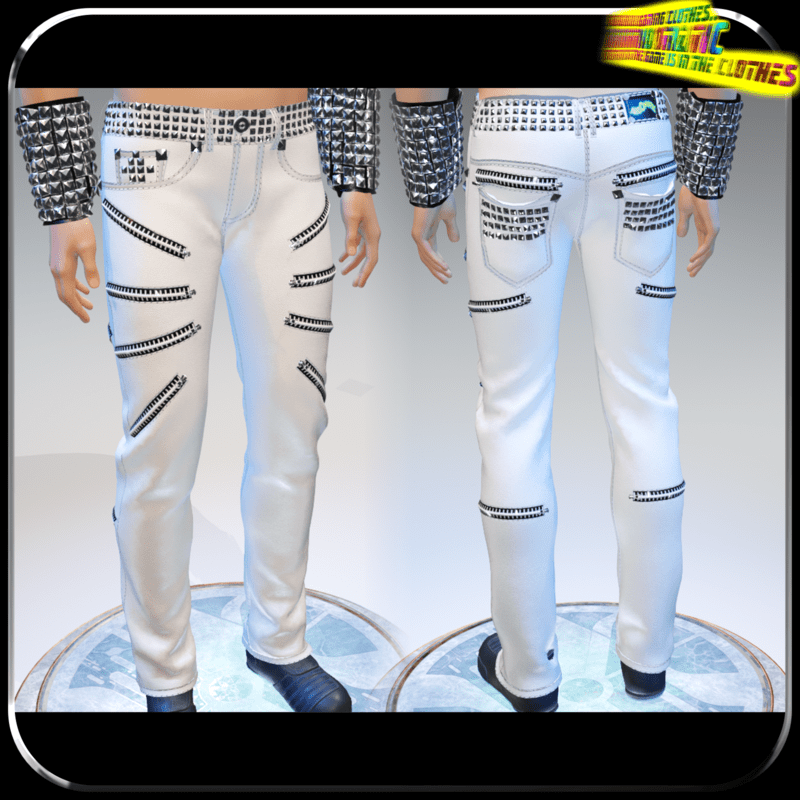 Punk Rock Chaos White Leather Pants 14 Zippers - Male