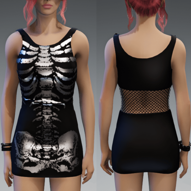 Skeleton Minidress Black and Silver Fishnet