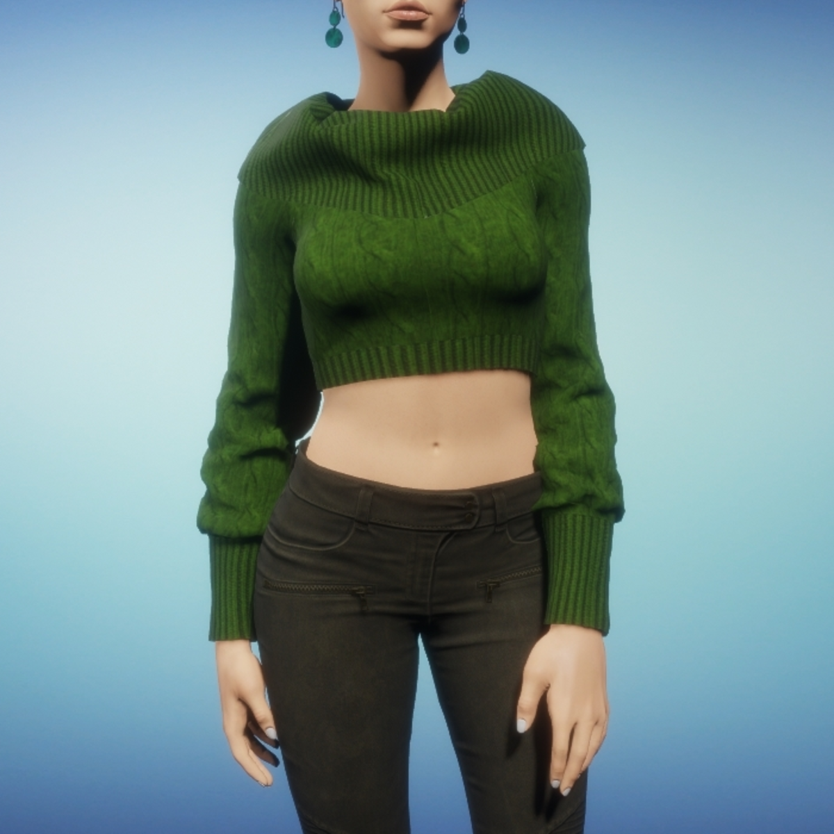 Cropped Cowl Neck Sweater - Green