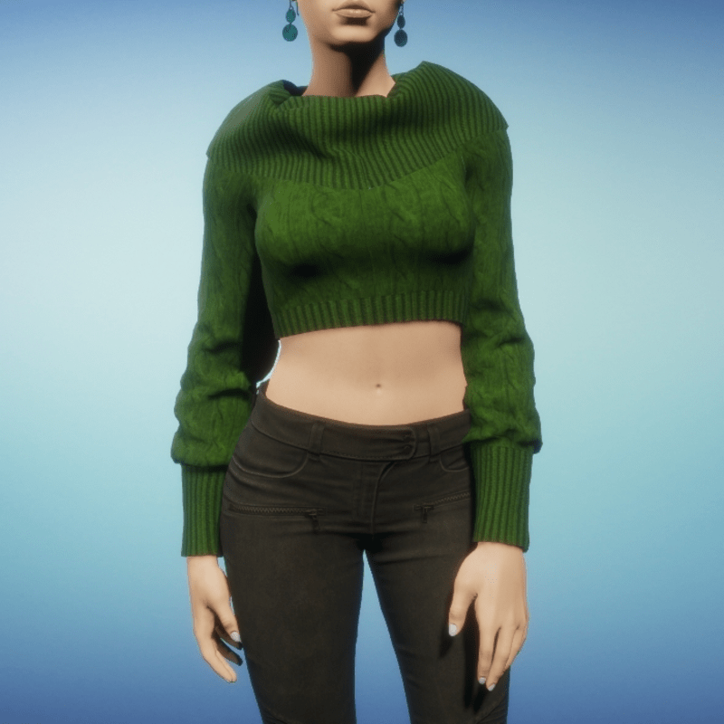 Cropped Cowl Neck Sweater - Green