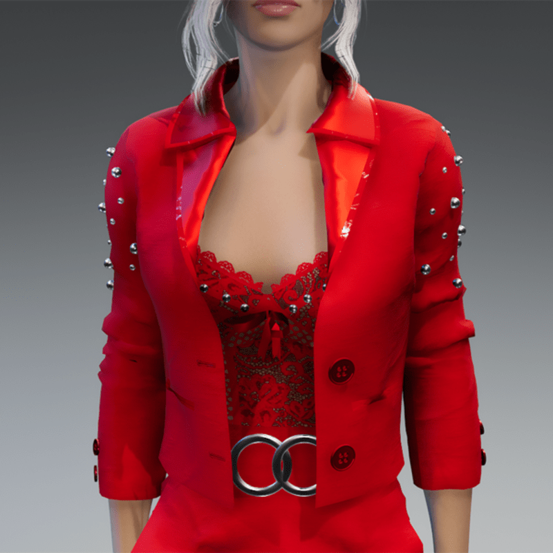 Elegant Blazer in Red with Pearls