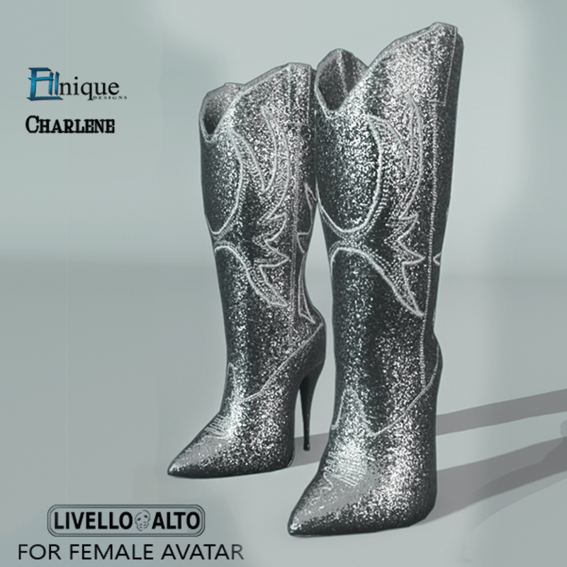 Charlene -Cowgirl Boots, Silver Glitter-for LIVELLO ALTO Female Avatar