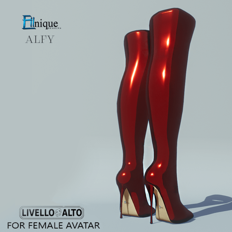 Alfy Red Shimmmer Thigh high Boots -for LIVELLO ALTO Female Avatar.