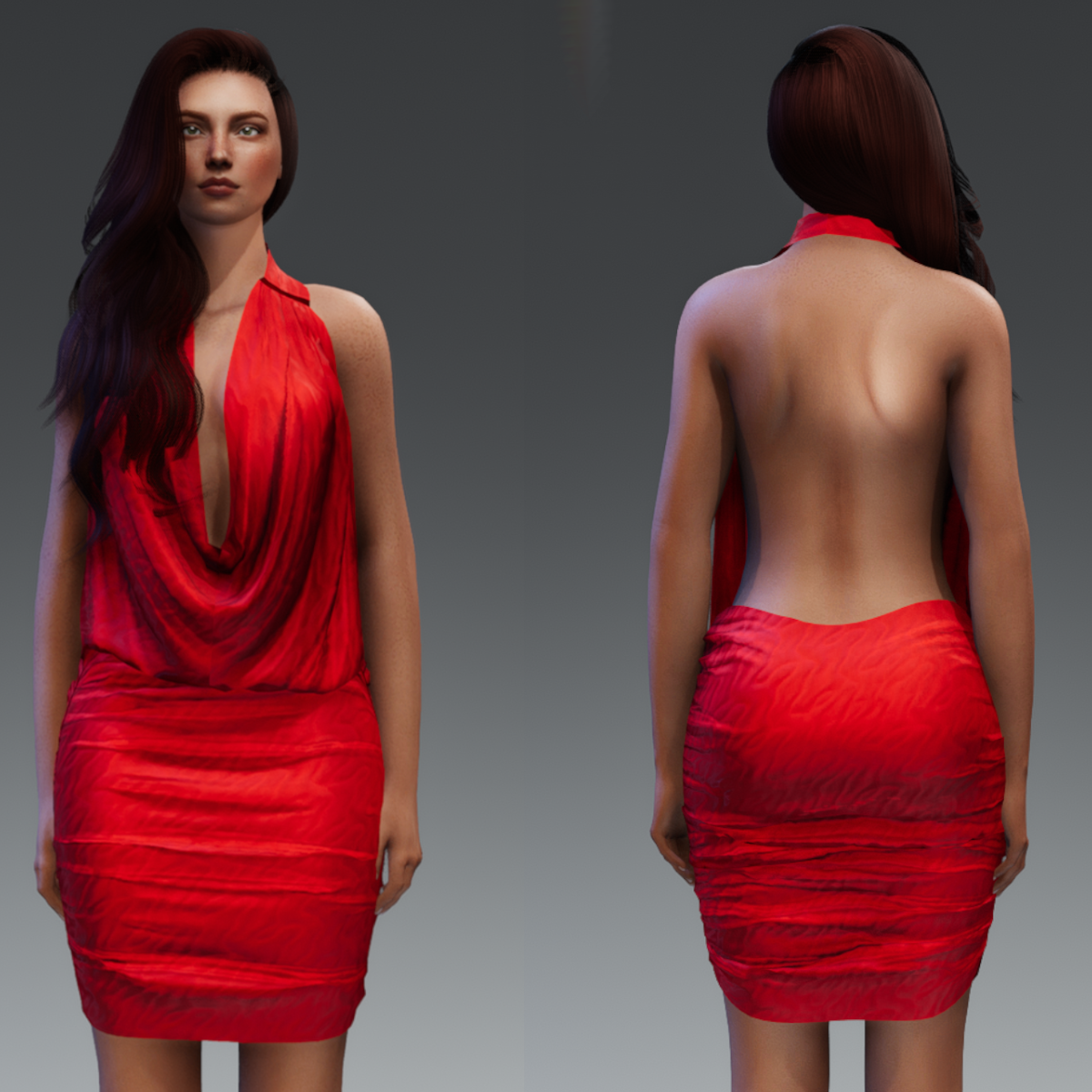 Scoop Neck Backless Dress - Red