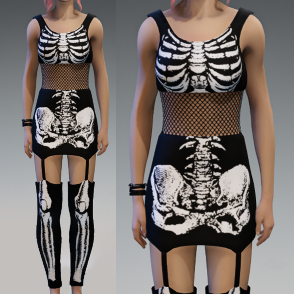 Skeleton Minidress Black and White with Stockings