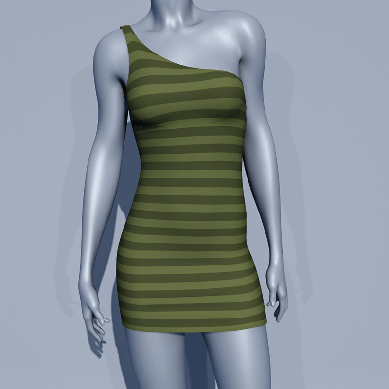 One Shoulder Striped Dress - Green