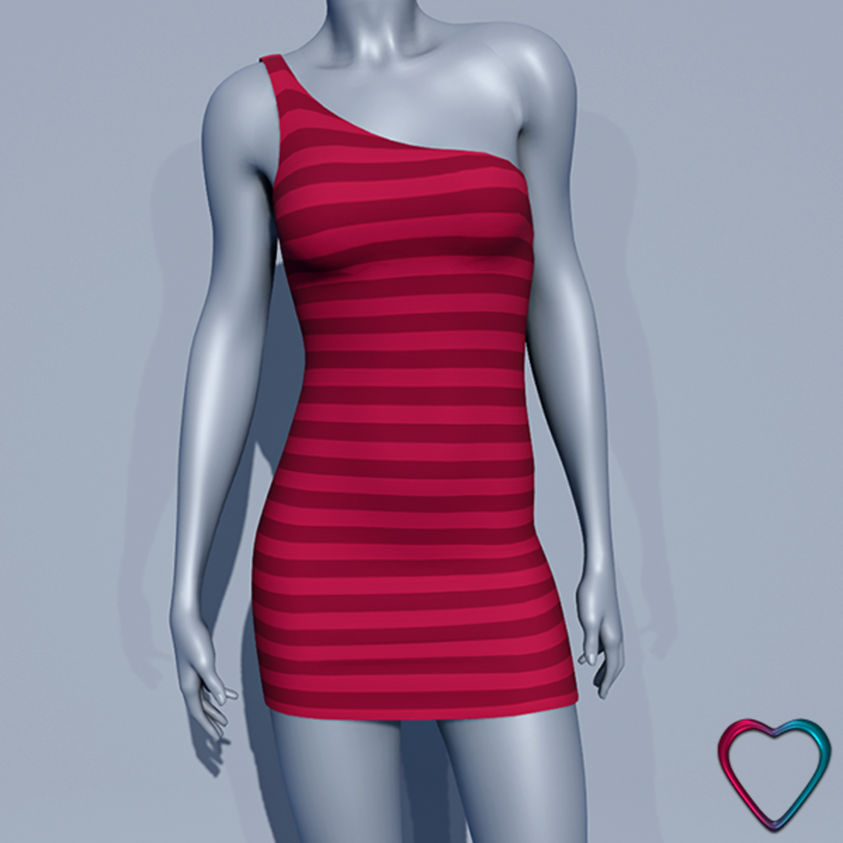 One Shoulder Striped Dress - HotPink