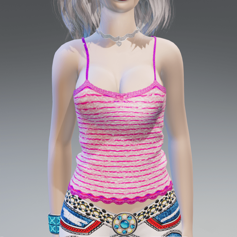 Vintage Pink-Stripes Long Tank-Top - Female