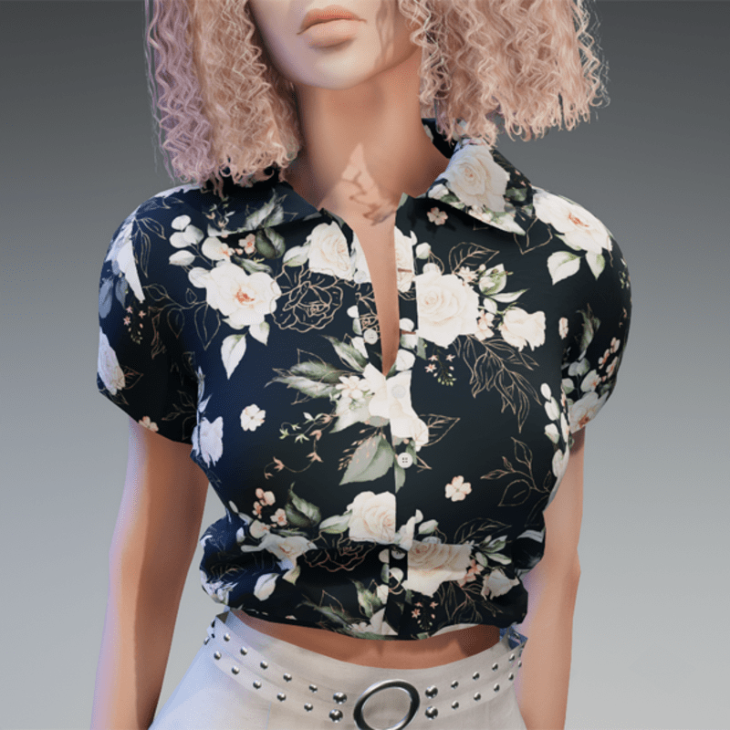 Blouse with White Roses Flower Pattern
