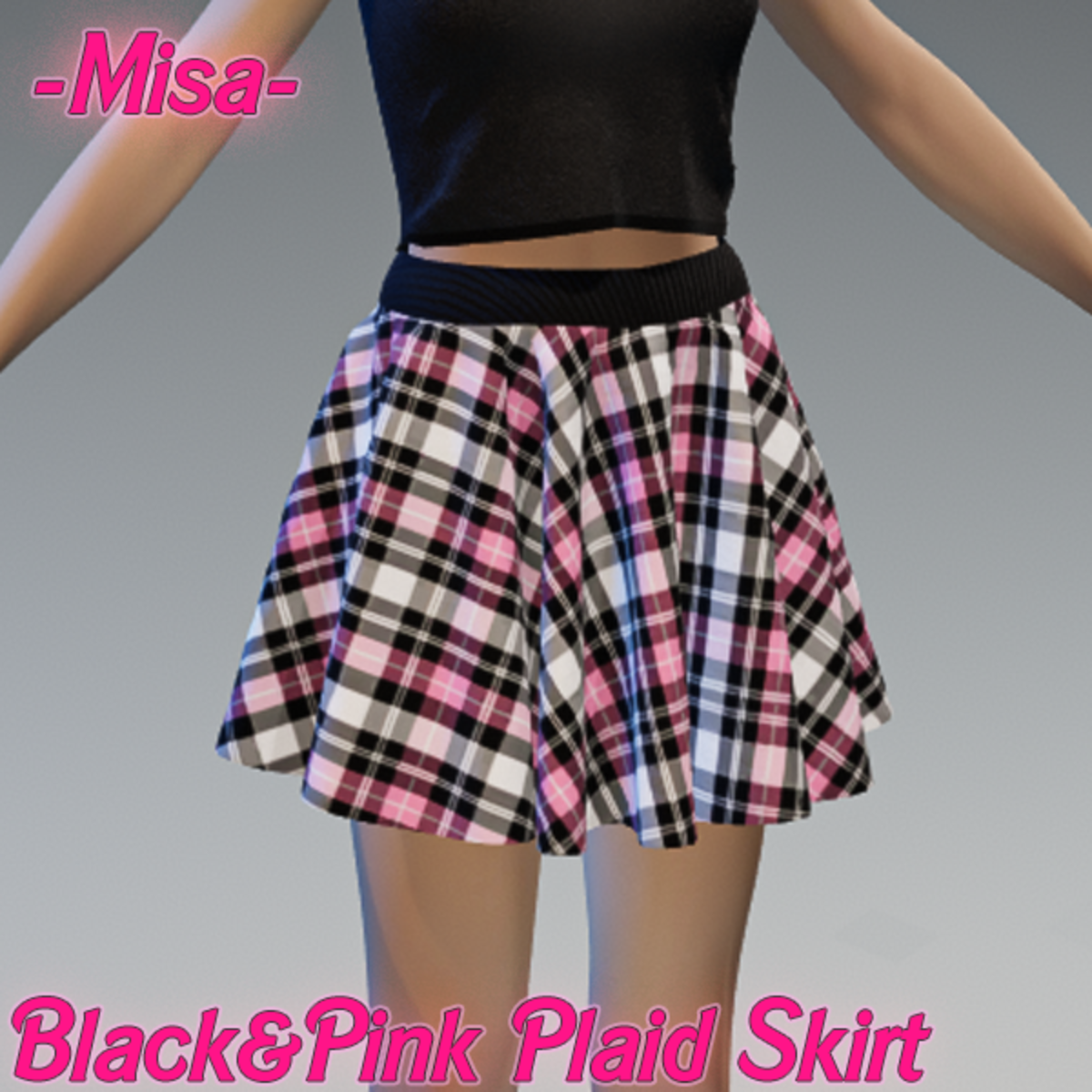 Pink&Black Plaid Casual Skirt