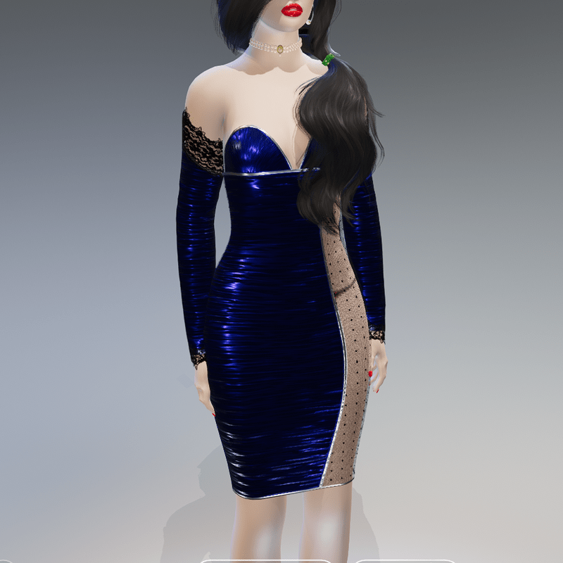 Blue Laced-Sides Arm-Gloves Ruched Bodycon Dress - Female