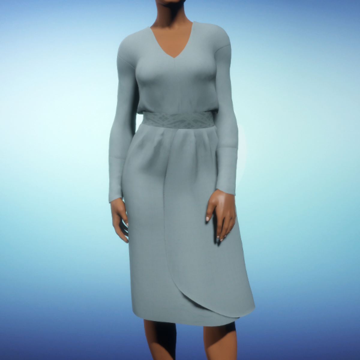 Wrap Knee-length Dress - Blue