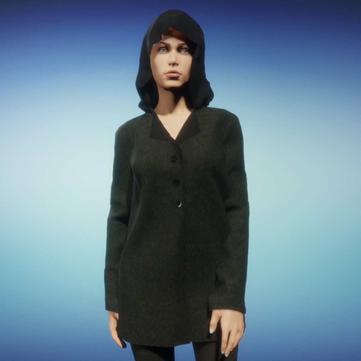 Hooded Wool Pea Coat - Olive