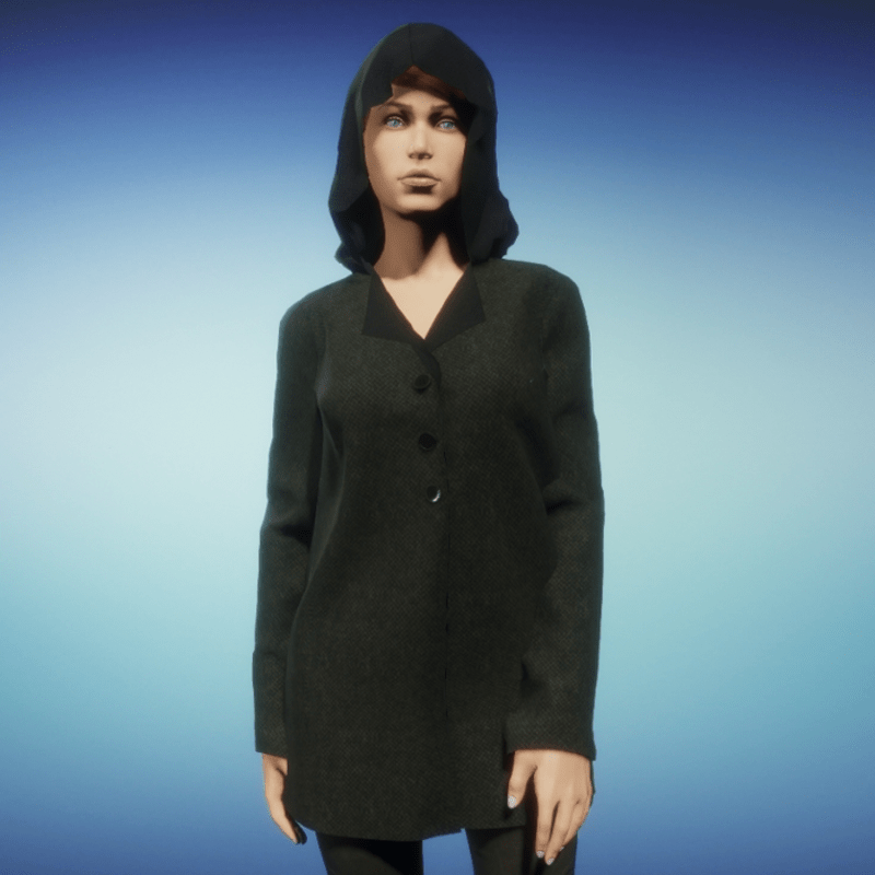 Hooded Wool Pea Coat - Olive