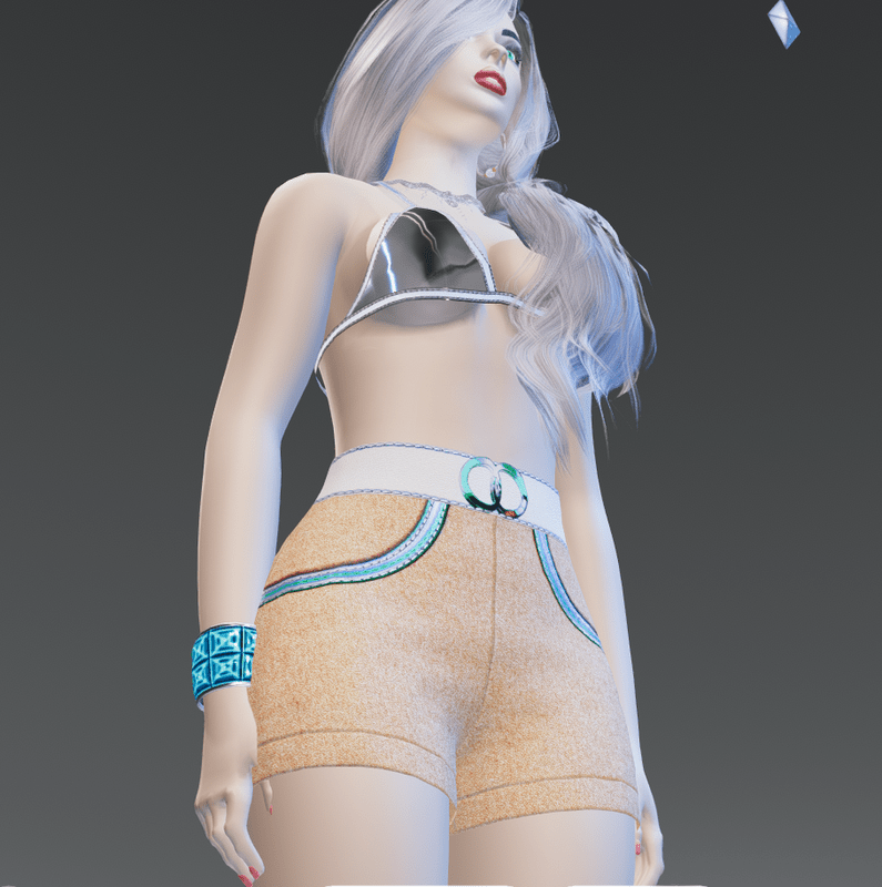 High Shorts w/Leather Belt Orange-Denim - Female