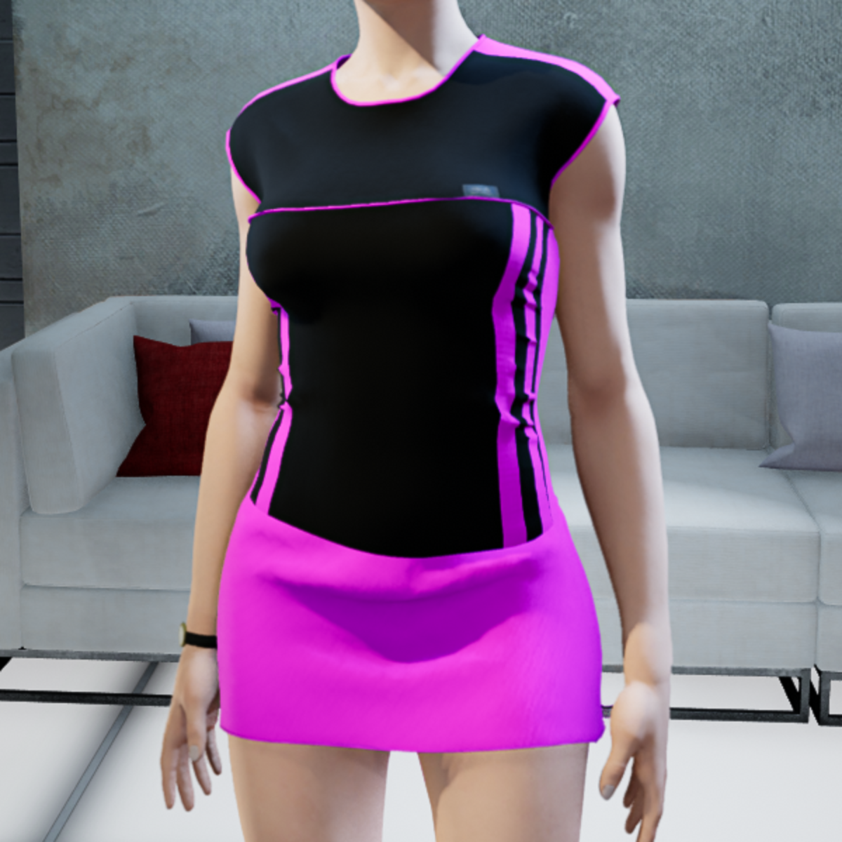 Sim dress black fuccia