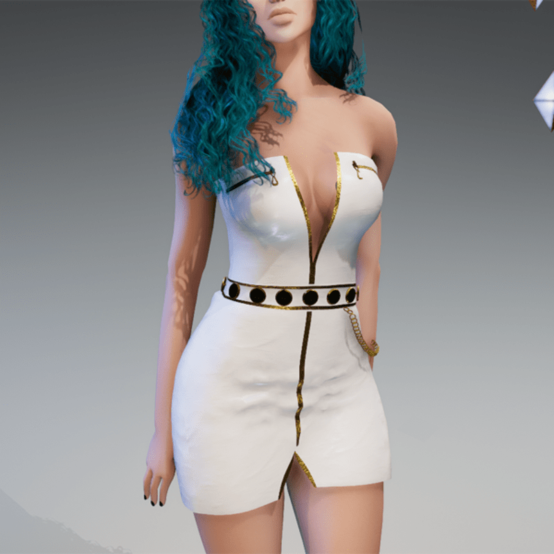 Elegant Cocktail Dress in White and Gold