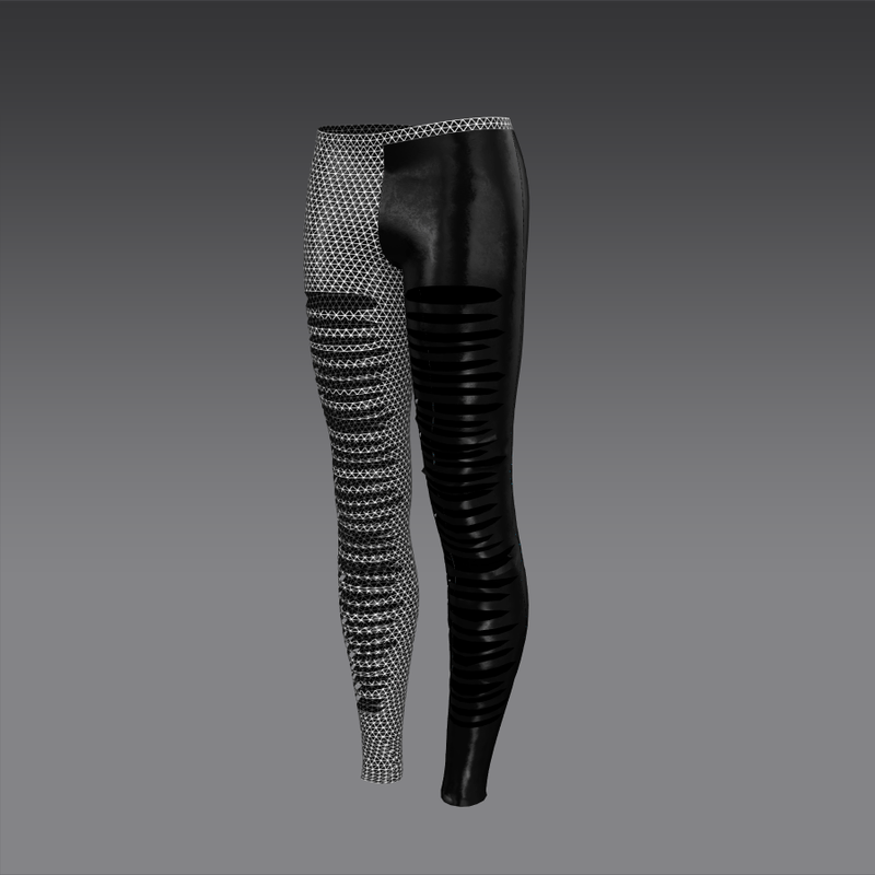 Leggings with holes mettalic and leather silver black